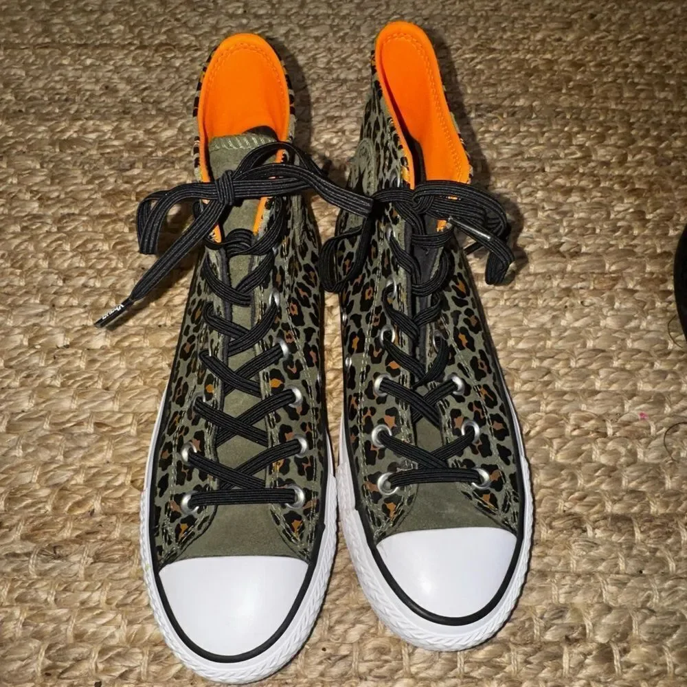 🆕🔥 Converse CONS Chuck Taylor High Tops – Leopard Print with Orange Pop! 🔥 M6 W8
